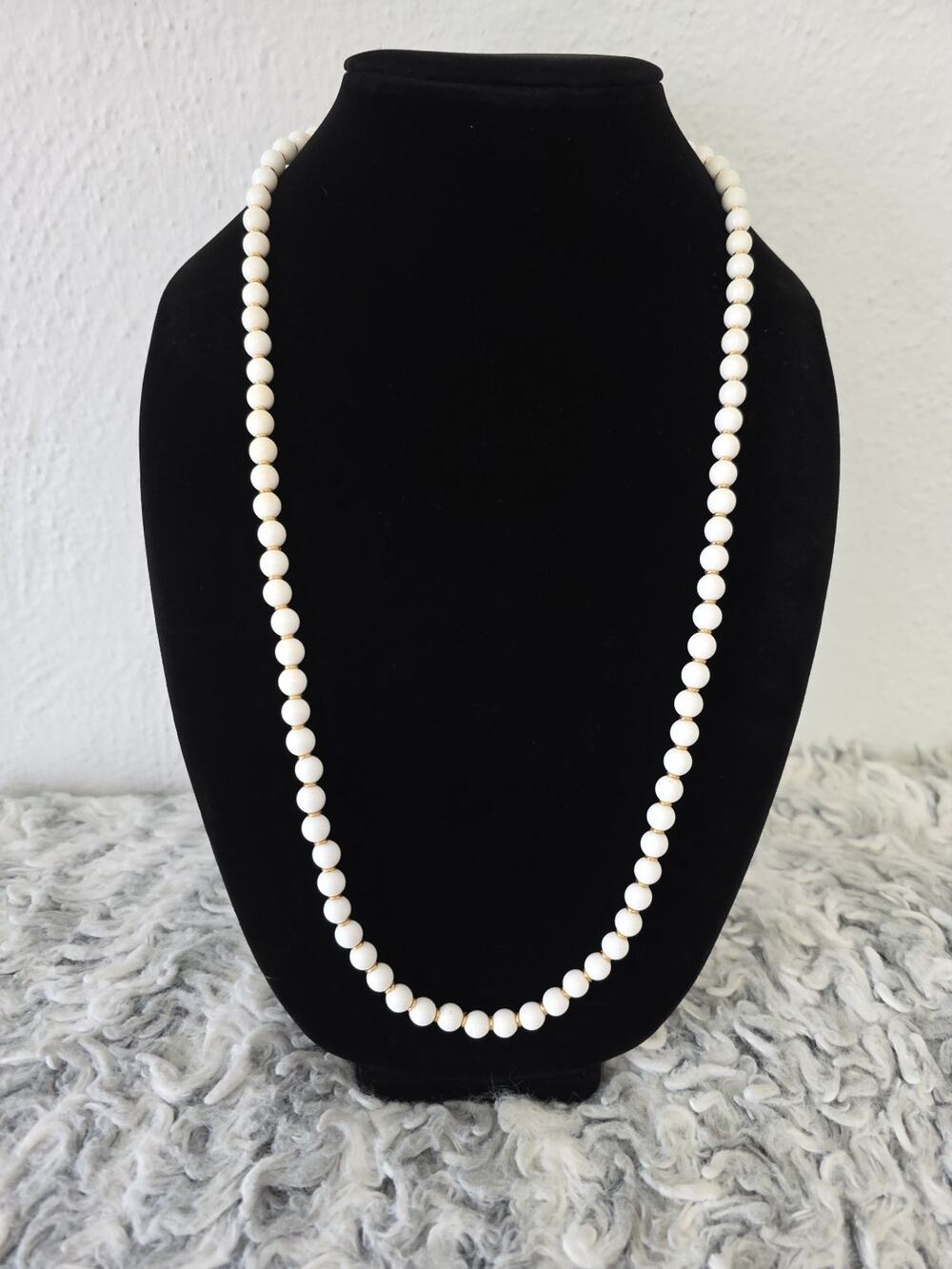 Vintage Napier Signed Necklace White & Gold Tone Long Beaded Classic Retro Glam